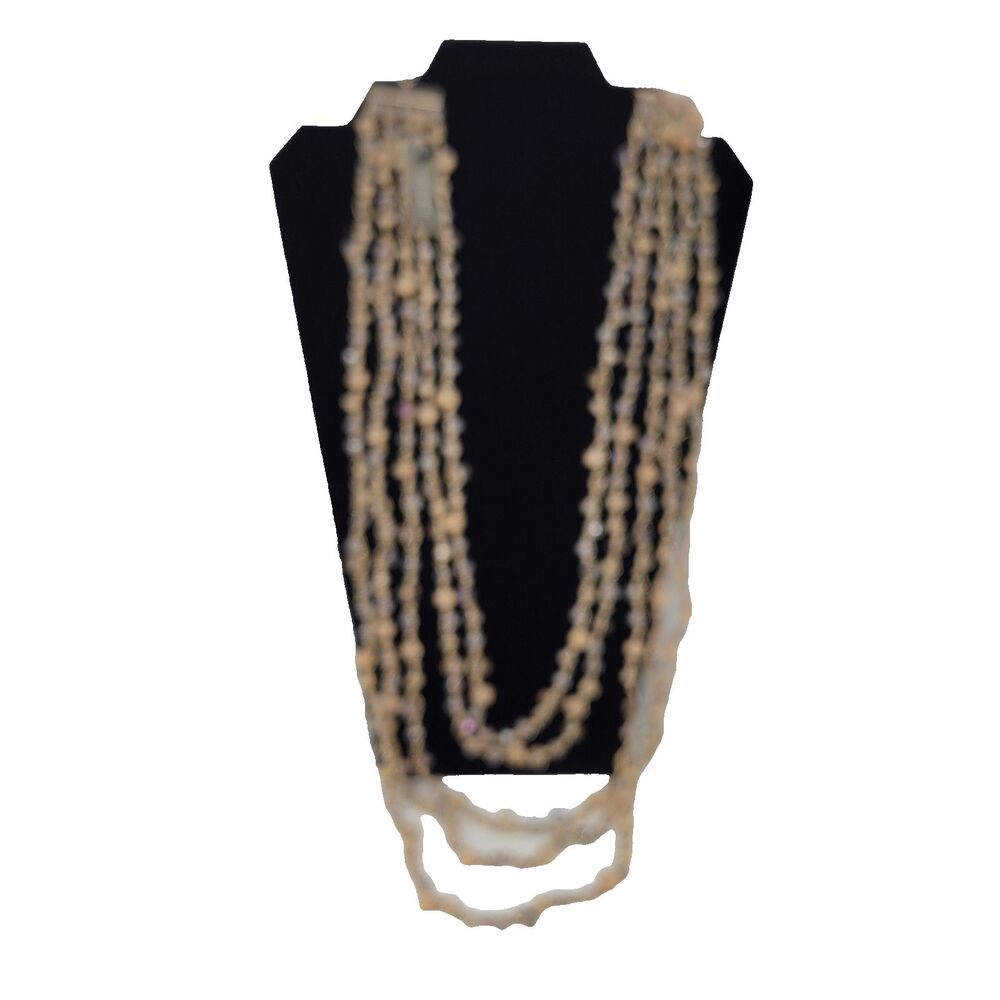 Chicos Two Tone Beaded Five Strand Layered Bib Necklace Goldtoned Metallic NWT